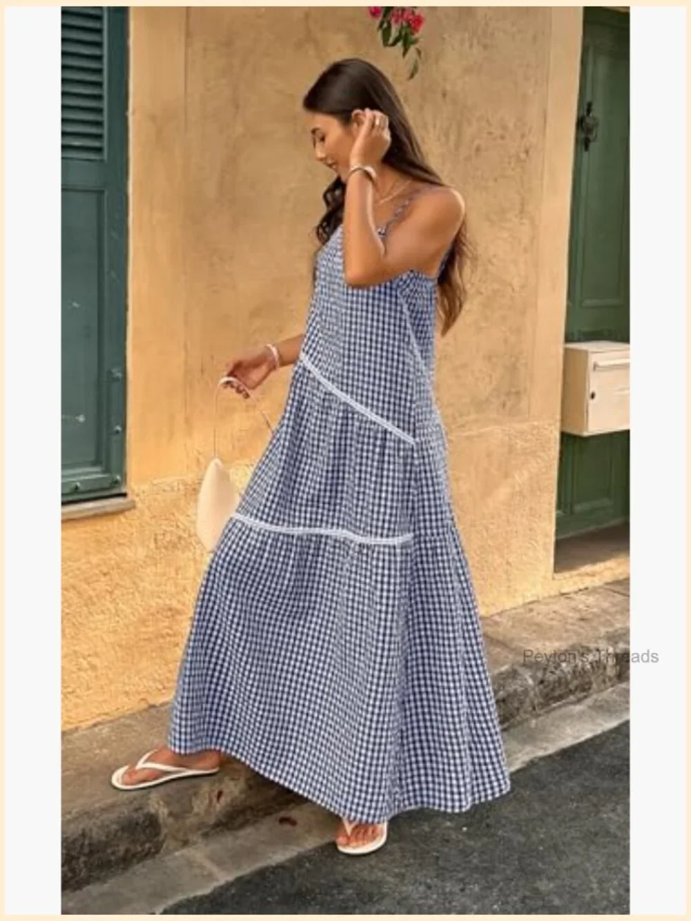 Sleeveless Maxi Dress: Spaghetti Strap Boho Tiered Asymmetric Long Dress with - Picture 3 of 7